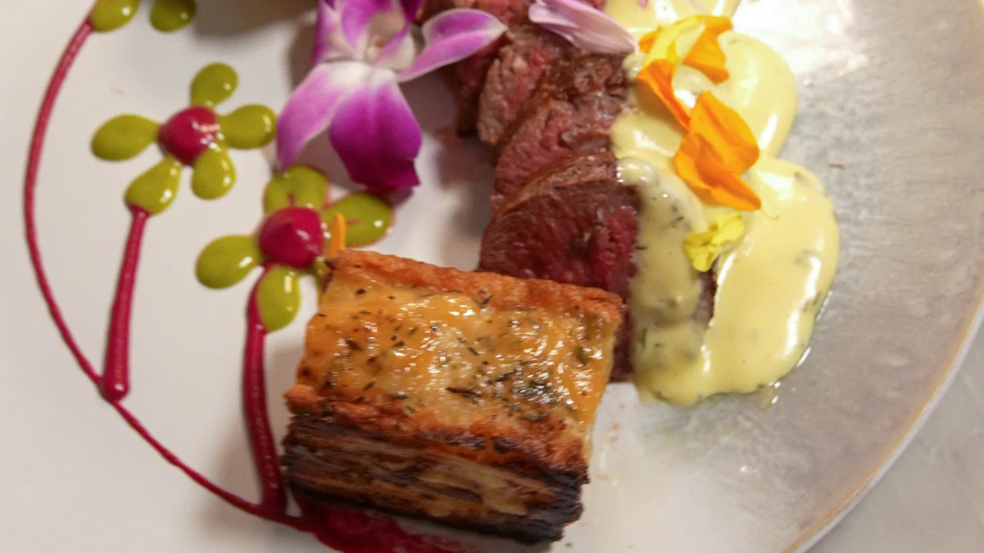 Chateaubriand plated with orchids